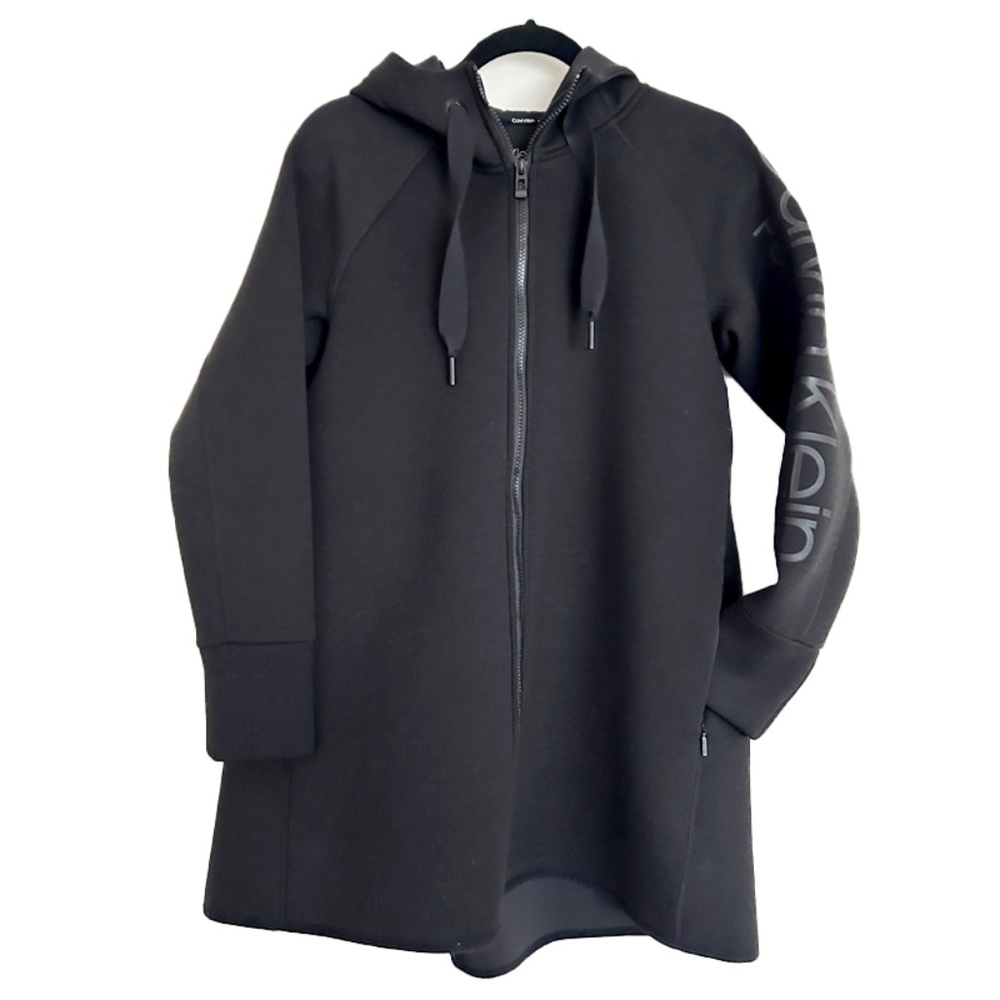 WOMENS BLACK CALVIN KLEIN PERFORMANCE STRETCH HOODED LONG JACKET SIZE SMALL